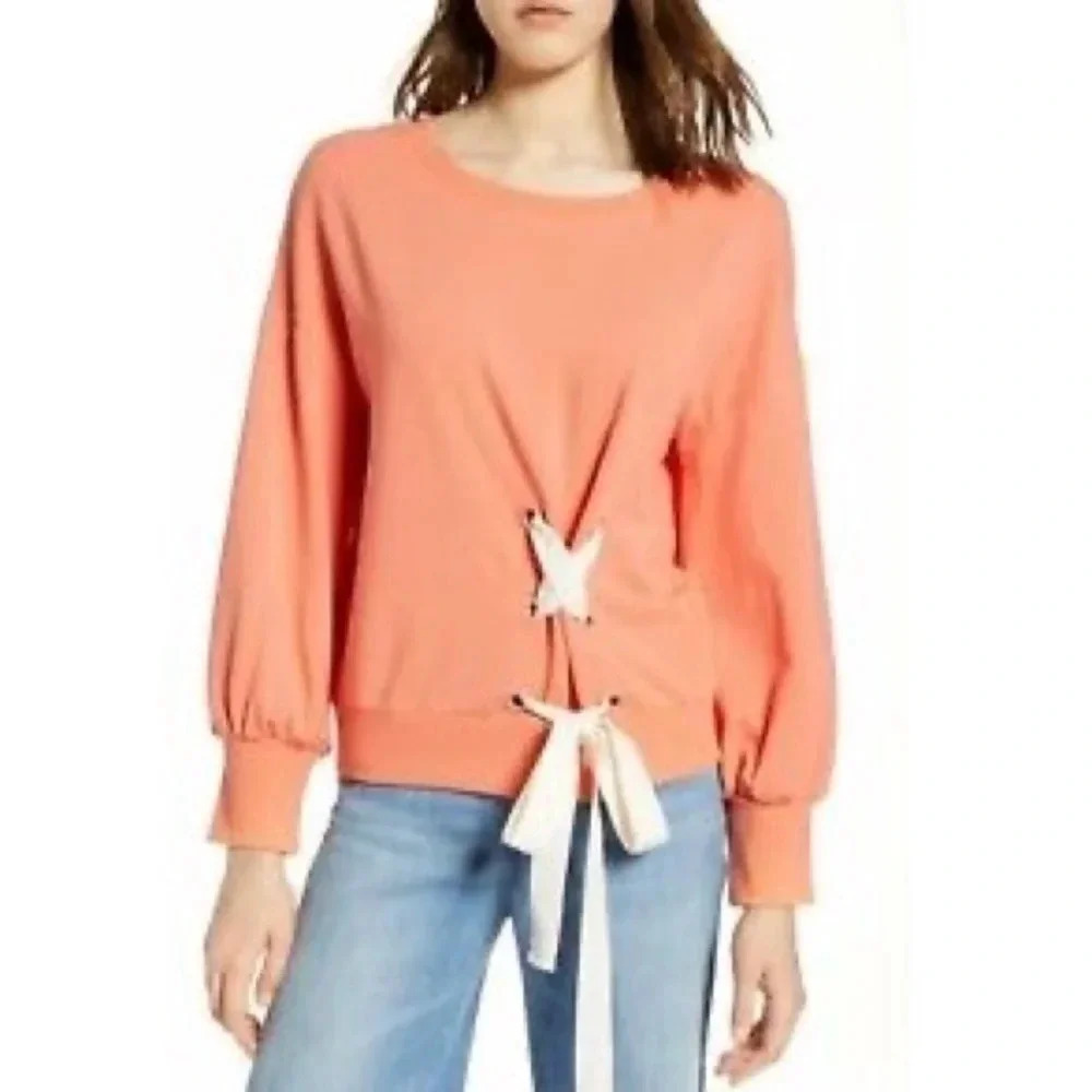 Halogen Lace Up Orange  Pullover